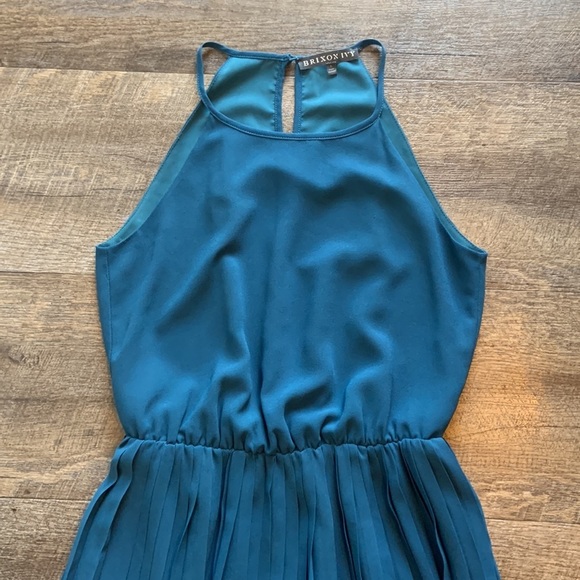 Brixton Ivy Pleated Mini Dress Dark Teal High Neck - Picture 2 of 6